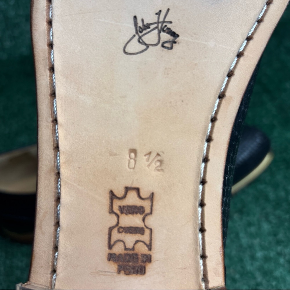 John Fluevog Black Textured Leather Lace-Up Heels - Picture 11 of 12